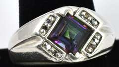 Men's Mystic Topaz Ring With Diamond Accents