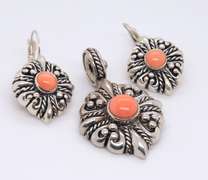 Vintage Sterling Silver Gemstone Earrings with Matching Pendant