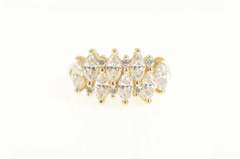 14K Yellow Gold Ornate Marquise Cluster CZ Statement Band Ring