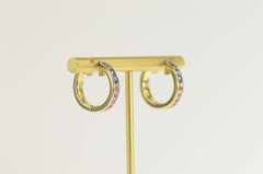 18K Yellow Gold 5.00 Ctw Princess Rainbow Sapphire Hoop Earrings