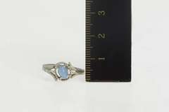 14K White Gold Oval Syn. Star Sapphire Vine Leaf Bypass Ring