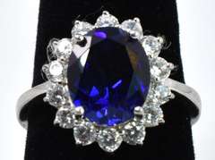 Sapphire And CZ Sterling Silver Ring