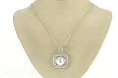 14K White Gold 2.70 Pave Diamond Pearl Square Statement Pendant