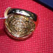MENS 14K YELLOW GOLD AND DIAMOND DOME RING 