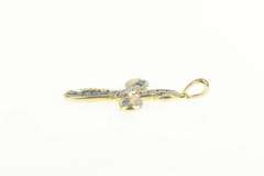 14K Yellow Gold Princess Sapphire Diamond Wavy Cross Pendant