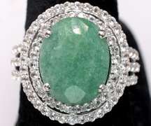 Fabulous, Massive 9.12CTW Emerald Ring & Tiered Sapphire Halo, Sterling
