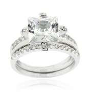 925 Silver Square CZ Engagement Stackable Ring
