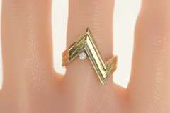 14K Yellow Gold Diamond Solitaire Tri Tone Zig Zag Unique Ring