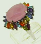 Sterling Silver Flawless Rose Quartz Color Gemstone Halo Ring