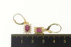 14K Yellow Gold Emerald Syn. Ruby CZ Halo Dangle Earrings