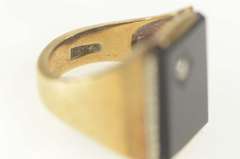 10K Yellow Gold Art Deco Ornate Black Onyx Diamond Accent Ring