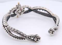 Barbara Bixby Pink Tourmaline Flower Diamond Carved Bangle Bracelet