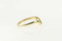 14K Yellow Gold Emerald Diamond Chevron Wedding Band Ring