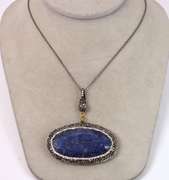 Excellent 78.91CTS Sapphire Pendant With Swarovski Crystal Halo Necklace in Sterling Silver