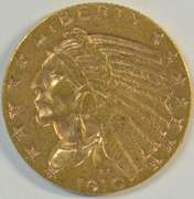 Rare key date 1910-S US $5 Indian Gold Piece in AU.