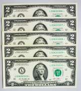 (5) Crisp Exceptional 2013 $2 Star Replacement Notes San Francisco-Consecutive!