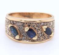14kt Yellow Gold Blue Sapphire and Diamond Band