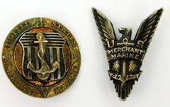 2 Early Sterling Silver U.S. Merchant Marine Pins