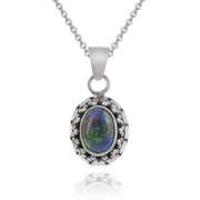 Sterling Silver Azurite Oval Vintage Pendant