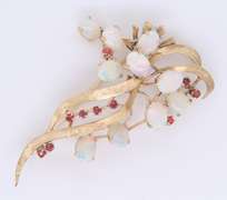 Fantastic 18kt opal and Ruby Flower Brooch