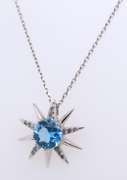 925 Sterling Silver Light Blue Cubic Zirconia Sun Pendant on Chain Necklace