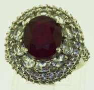 Sterling Silver Four CT Ruby Cocktail Ruby Rin