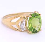 Handsome Peridot and Diamond Yellow Gold Ring