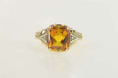 10K Yellow Gold Emerald Cut Synthetic Citrine Diamond Ring
