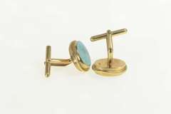 14K Yellow Gold Oval Natural Black Opal Inset Wavy Trim Cuff Links