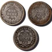 1862 1858 1877 Seated Dimes