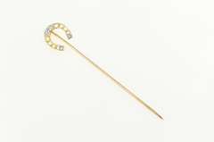 14K Yellow Gold Diamond Horse Shoe Lucky Good Luck Stick Pin