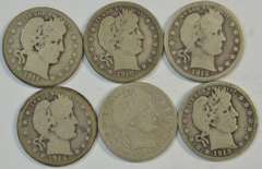 Run of 6 diff. semi-key date Barber Quarters with 1914-S