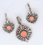 Vintage Sterling Silver Gemstone Earrings with Matching Pendant