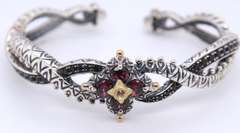 Barbara Bixby Pink Tourmaline Flower Diamond Carved Bangle Bracelet
