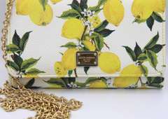 Dolce & Gabbana White and Yellow Lemon Print Dauphine Mini Siily Chain Wallet