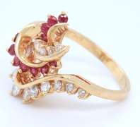 Powerful Yellow Gold Round Cut Ruby and Diamond Ring