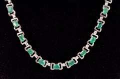 Elegant 15.01CTW Emerald and 1.88CTW Diamond Necklace in Sterling Silver