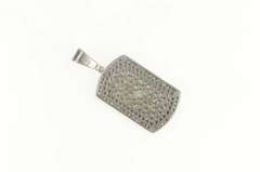 Sterling Silver Pave CZ Dog Tag Flashy Statement Medallion Pendant