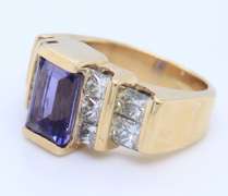 Dremy Yellow Gold Tanzanite and Princess Cut Channel Diamond Ring