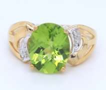 Handsome Peridot and Diamond Yellow Gold Ring