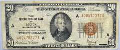 $20 Boston Mass 1929 Series National Currency Note