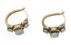 Sterling Silver Aqua Color Stone Half Moon Hoop