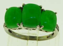 Sterling Silver Three Stone Jade Ring