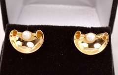 Creative Pearl Post Earrings in 14K Yellow Gold