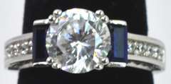Sterling Silver Sapphire And CZ Ring