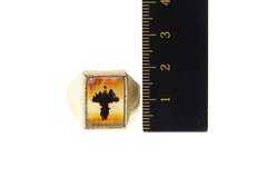 10K Yellow Gold Men's Squared Dendritic Agate Baobab Tree Ring