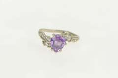 10K White Gold Retro Heart Amethyst CZ Accent Bypass Ring