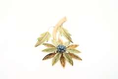 1940's Aquamarine Flower Brooch in 18KT Yellow and Rose Gold