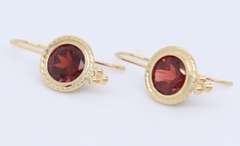 Beautiful Yellow Gold Garnet Dangle Earrings