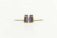 14K Yellow Gold Trillion Amethyst Solitaire Geometric Stud Earrings